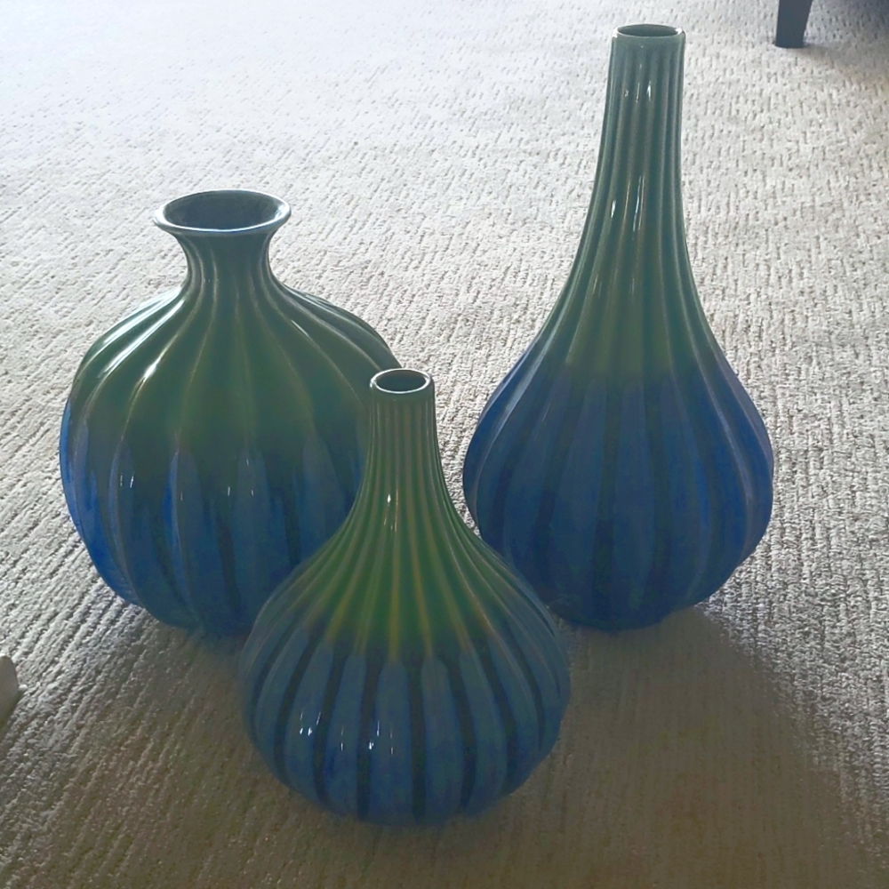 3 piece, green and blue,  PIER 1 vase